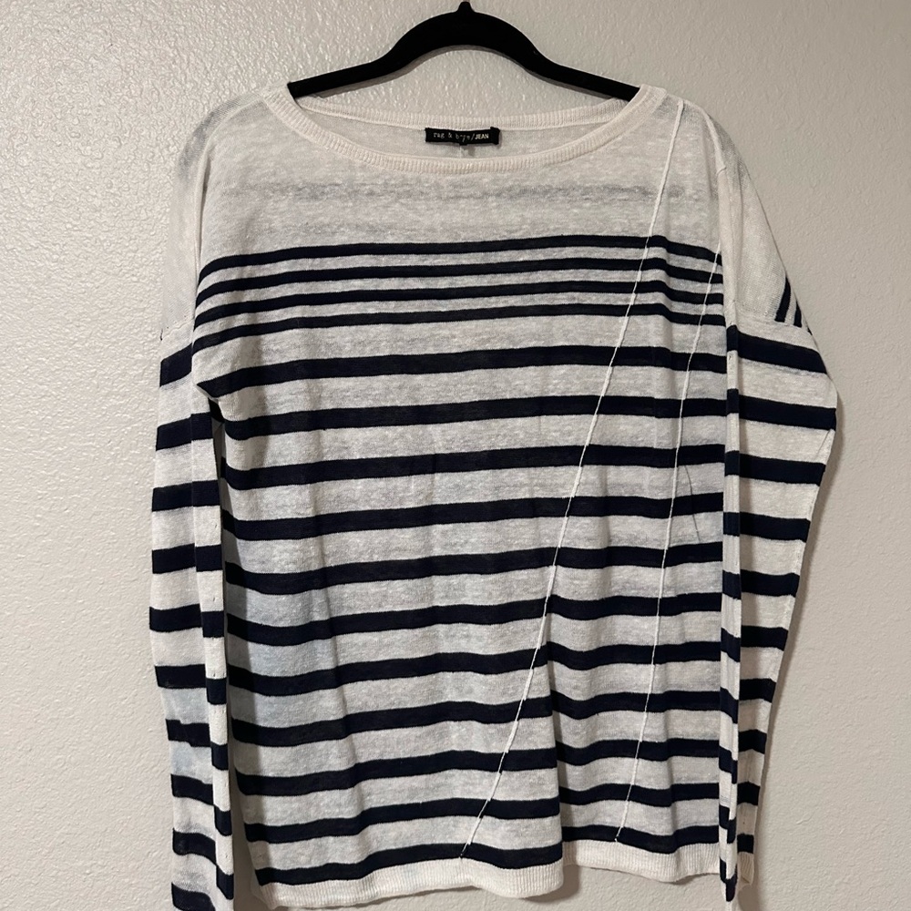 Rag & Bone Cream & Navy Knit Top
